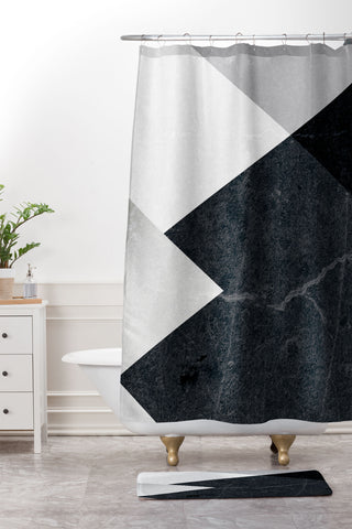 Gale Switzer Geometrics marble silver Shower Curtain And Mat