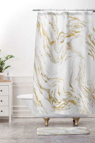 Gale Switzer Liquid Gold Marble Shower Curtain And Mat