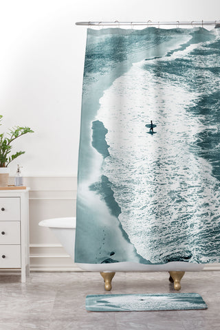 Gale Switzer Lone surfer slate Shower Curtain And Mat