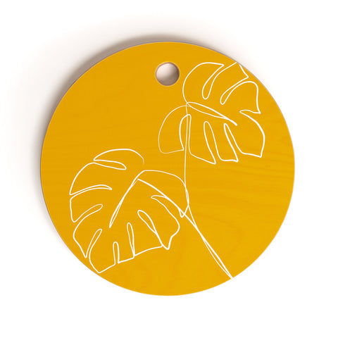 Gale Switzer Monstera minimal yellow Cutting Board Round