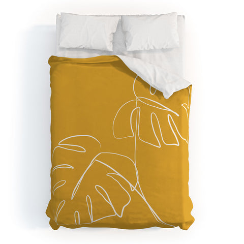 Gale Switzer Monstera minimal yellow Duvet Cover
