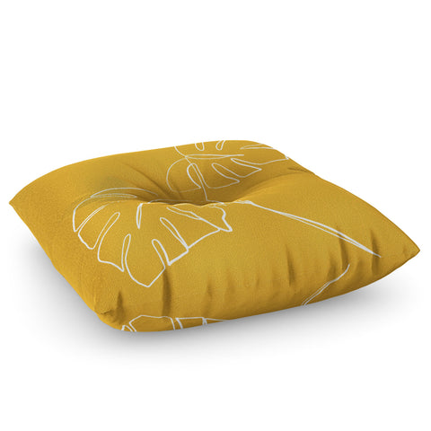 Gale Switzer Monstera minimal yellow Floor Pillow Square