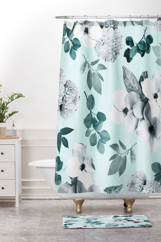 Gale Switzer Night Bloom moonlit mint Shower Curtain And Mat