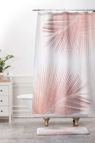 Gale Switzer Palm leaf synchronicity rose Shower Curtain And Mat
