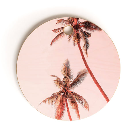 Gale Switzer Sunset Palm Trees Cutting Board Round
