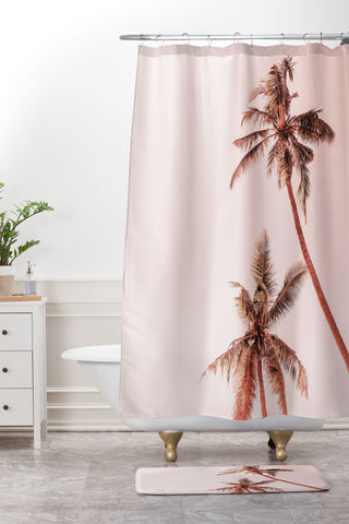 Gale Switzer Sunset Palm Trees Shower Curtain And Mat