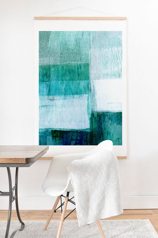 GalleryJ9 Aqua Blue Geometric Abstract Textured Painting Art Print And Hanger