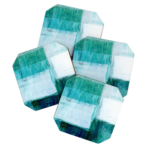 GalleryJ9 Aqua Blue Geometric Abstract Textured Painting Coaster Set