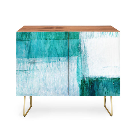 GalleryJ9 Aqua Blue Geometric Abstract Textured Painting Credenza