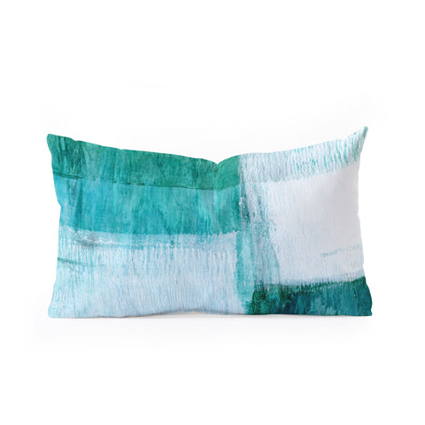 GalleryJ9 Aqua Blue Geometric Abstract Textured Painting Oblong Throw Pillow