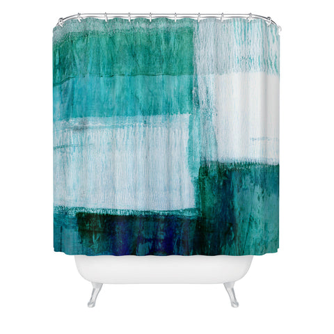 GalleryJ9 Aqua Blue Geometric Abstract Textured Painting Shower Curtain