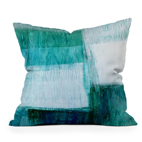 GalleryJ9 Aqua Blue Geometric Abstract Textured Painting Outdoor Throw Pillow
