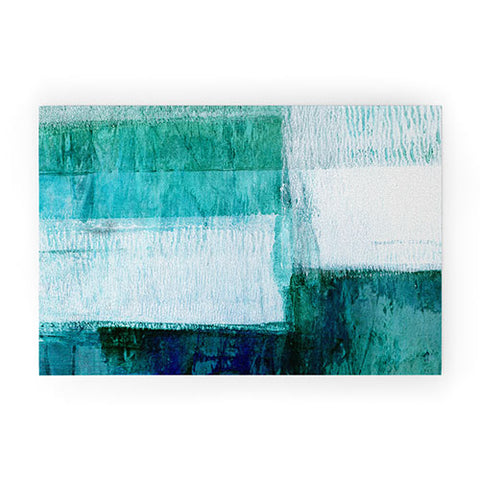 GalleryJ9 Aqua Blue Geometric Abstract Textured Painting Welcome Mat