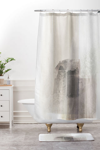 GalleryJ9 Beige and Brown Minimalist Abstract Painting Shower Curtain And Mat