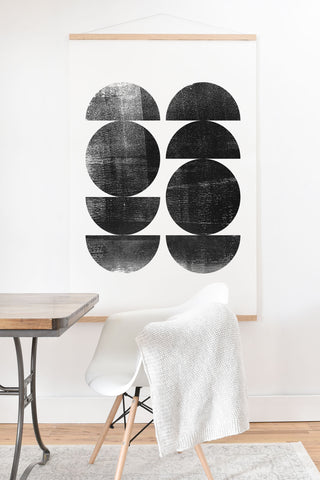 GalleryJ9 Black and White Mid Century Modern Circles Art Print And Hanger