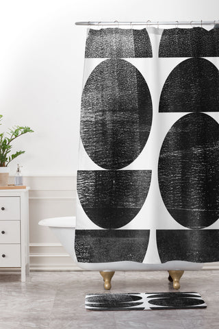 GalleryJ9 Black and White Mid Century Modern Circles Shower Curtain And Mat