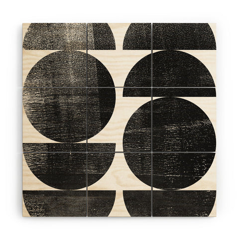 GalleryJ9 Black and White Mid Century Modern Circles Wood Wall Mural