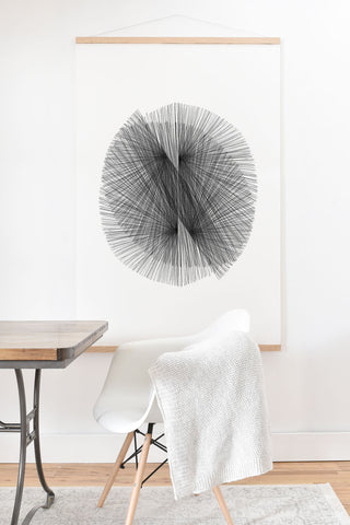 GalleryJ9 Black and White Mid Century Modern Radiating Lines Geometric Abstract Art Print And Hanger