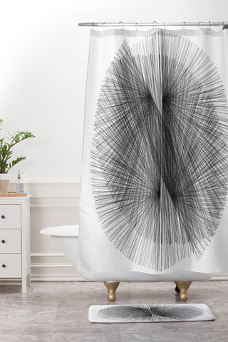 GalleryJ9 Black and White Mid Century Modern Radiating Lines Geometric Abstract Shower Curtain And Mat