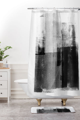 GalleryJ9 Black and White Minimalist Industrial Abstract Shower Curtain And Mat