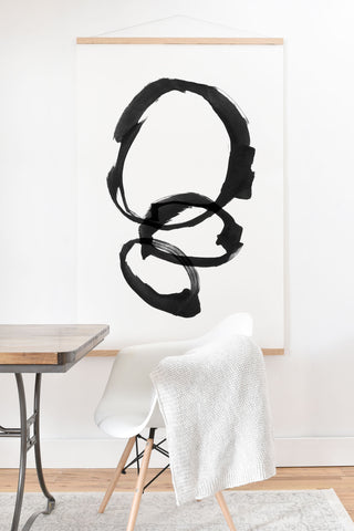 GalleryJ9 Black and White Round Abstract Shapes Minimalist Ink Painting Art Print And Hanger