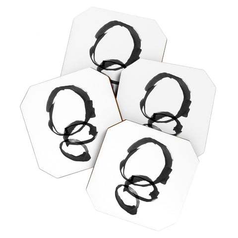 GalleryJ9 Black and White Round Abstract Shapes Minimalist Ink Painting Coaster Set