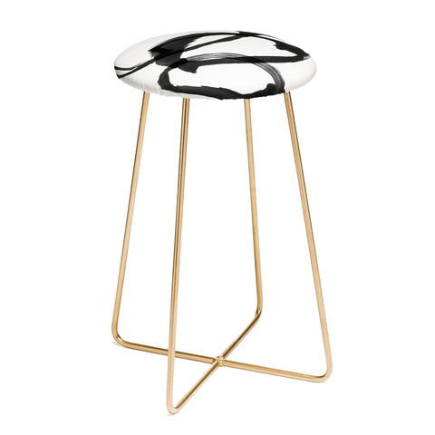 GalleryJ9 Black and White Round Abstract Shapes Minimalist Ink Painting Counter Stool