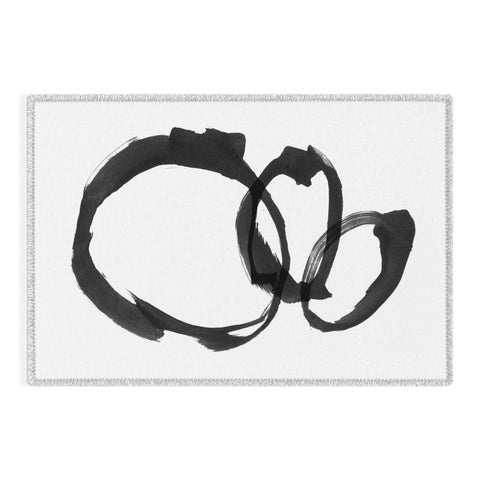 GalleryJ9 Black and White Round Abstract Shapes Minimalist Ink Painting Outdoor Rug