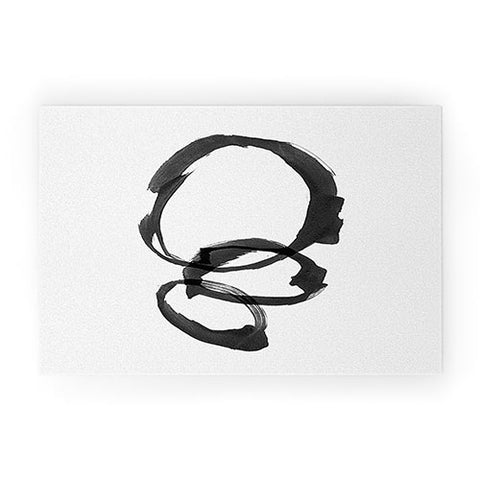 GalleryJ9 Black and White Round Abstract Shapes Minimalist Ink Painting Welcome Mat