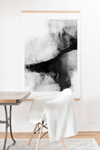 GalleryJ9 Black and White Textured Abstract Painting Delve 2 Art Print And Hanger