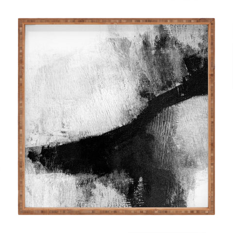 GalleryJ9 Black and White Textured Abstract Painting Delve 2 Square Tray