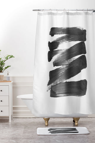 GalleryJ9 Black Brushstrokes Abstract Ink Painting Shower Curtain And Mat
