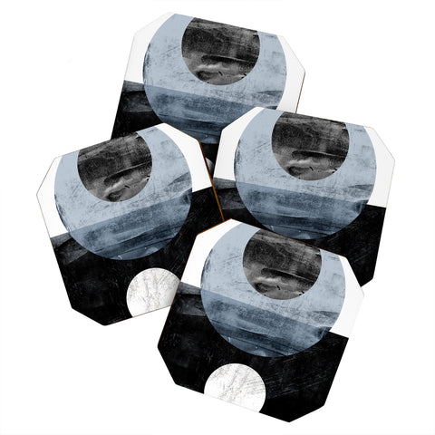 GalleryJ9 Circles Black and White Geometric Mid Century Modern Abstract Coaster Set