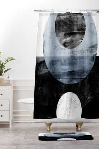 GalleryJ9 Circles Black and White Geometric Mid Century Modern Abstract Shower Curtain And Mat