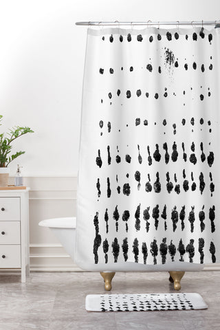 GalleryJ9 Medium Dots Pattern Black and White Distressed Texture Abstract Shower Curtain And Mat