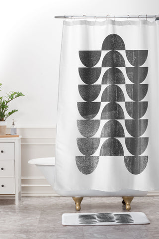 GalleryJ9 Mid Century Modern Op Art Black and White Pattern Shower Curtain And Mat