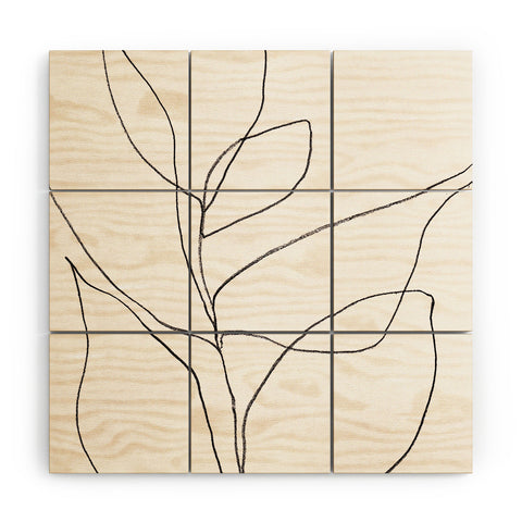 GalleryJ9 Minimalist Line Art Plant Drawing Wood Wall Mural