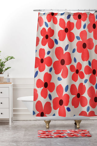 Garima Dhawan Dogwood Red Shower Curtain And Mat