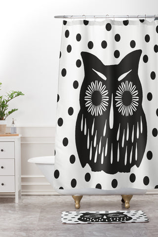 Garima Dhawan Vintage Black Owl Shower Curtain And Mat