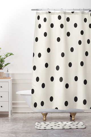Garima Dhawan Vintage Dots Black Shower Curtain And Mat