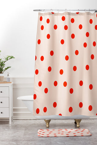 Garima Dhawan Vintage Dots Red Shower Curtain And Mat