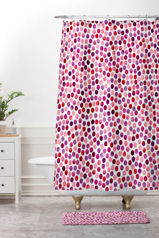 Garima Dhawan Watercolor Dots Berry Shower Curtain And Mat