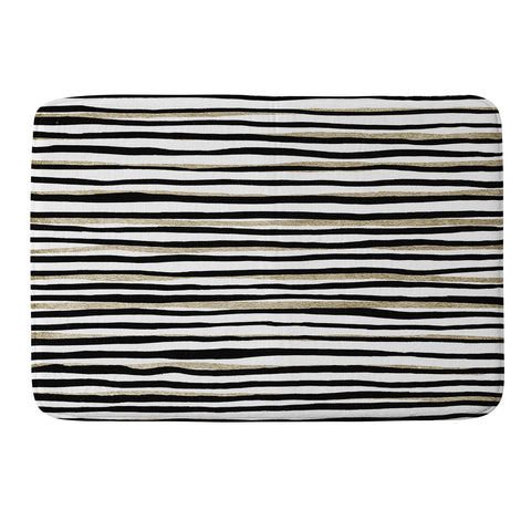 Georgiana Paraschiv Black and Gold Stripes Memory Foam Bath Mat