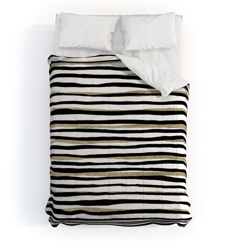 Georgiana Paraschiv Black and Gold Stripes Comforter