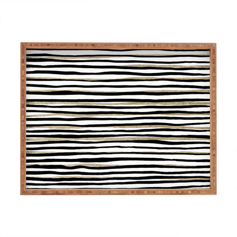 Georgiana Paraschiv Black and Gold Stripes Rectangular Tray