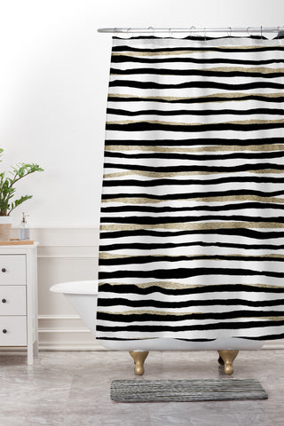Georgiana Paraschiv Black and Gold Stripes Shower Curtain And Mat