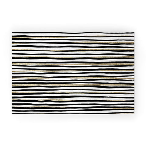 Georgiana Paraschiv Black and Gold Stripes Welcome Mat