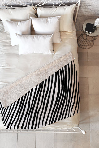 Georgiana Paraschiv Diagonal Stripes Black Fleece Throw Blanket