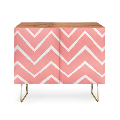 Georgiana Paraschiv Distressed Chevron Light Salmon Pink Credenza