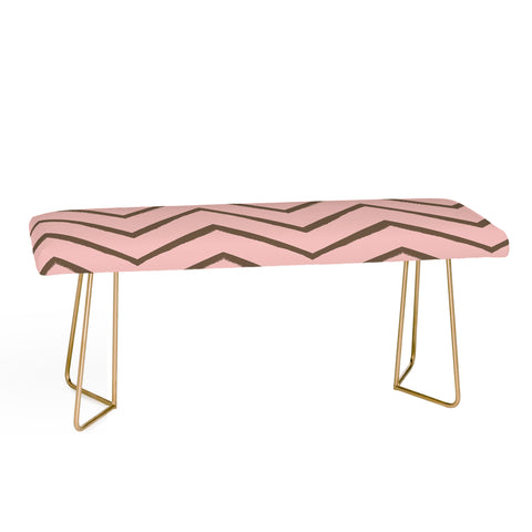 Georgiana Paraschiv Distressed Chevron Melon and Gold Bench